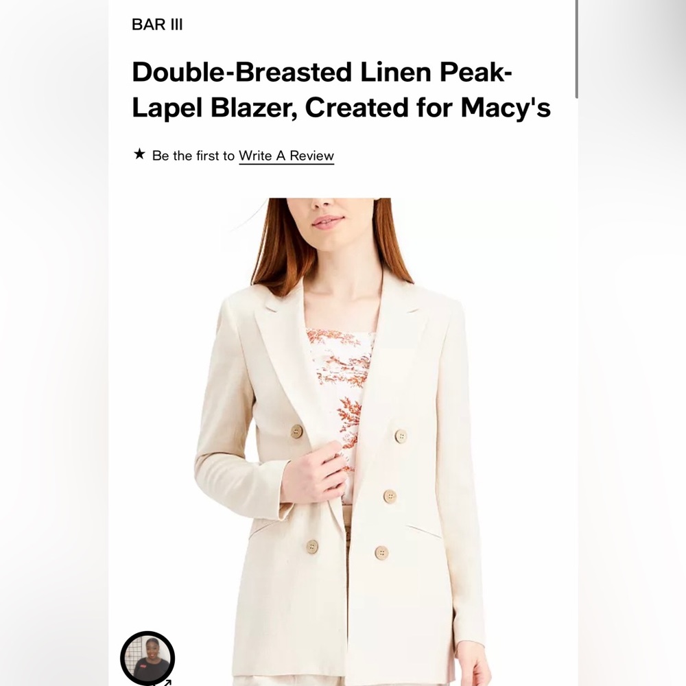 BAR III
Double-Breasted Linen Peak-Lapel Blazer